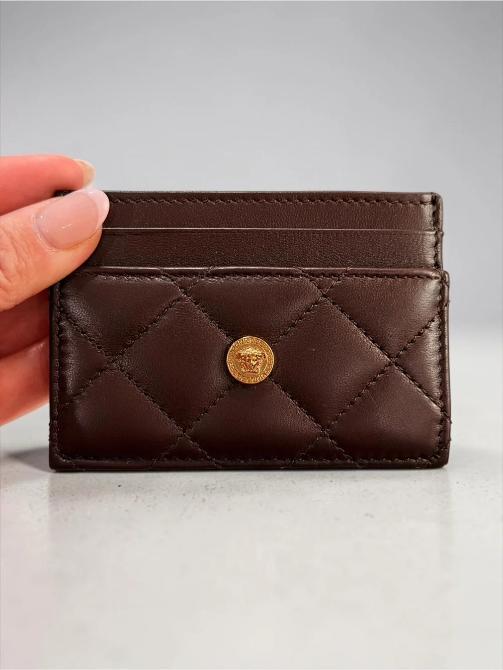 Versace Authentic Quilted Leather Medusa Card Holder | Brand New, dust bag + Box